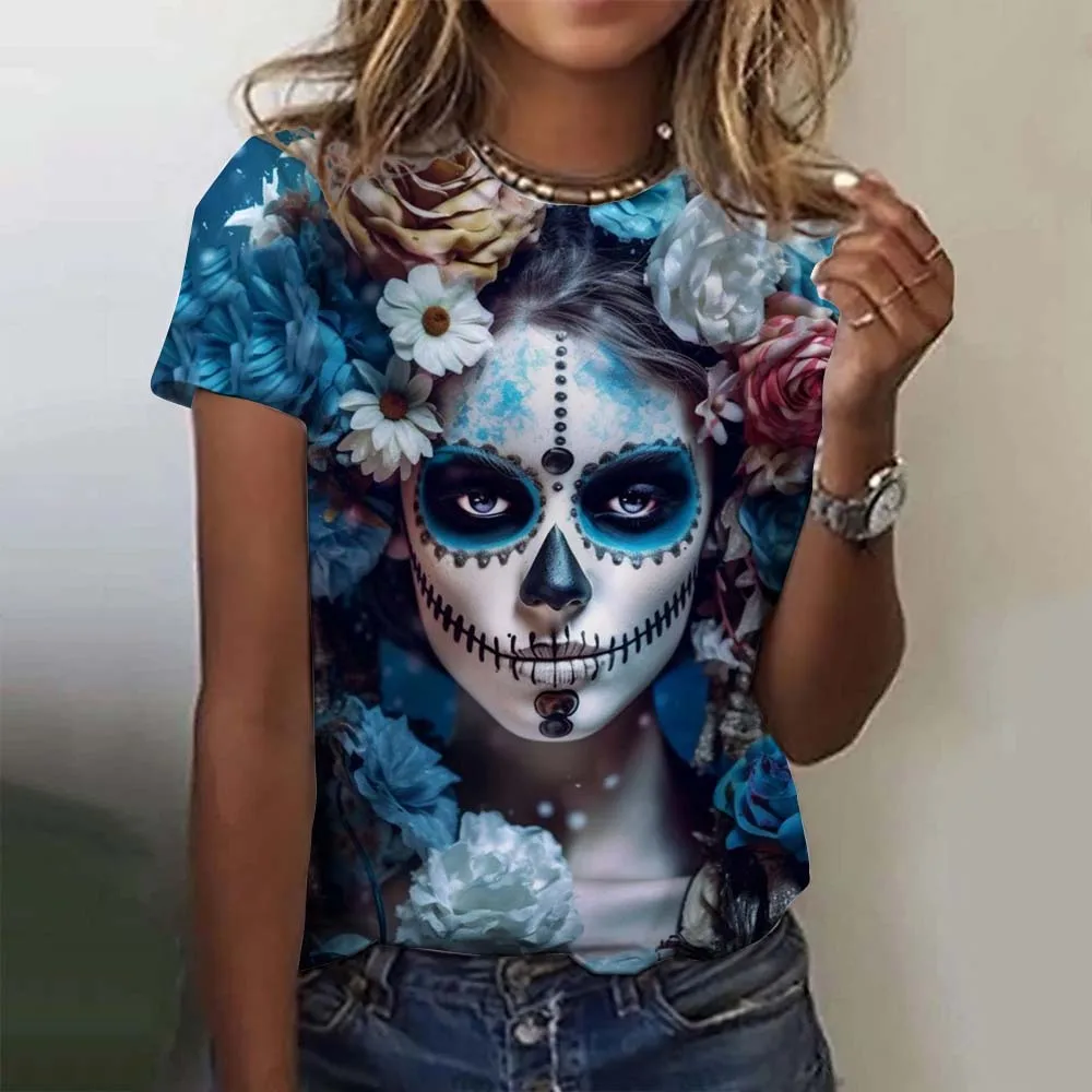 Summer Rose Clothing - المكسيكي يوم الموتى المرأة تي شيرت