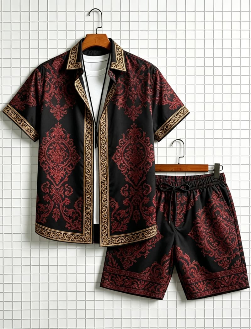 Summer Clothing Types - طقم قميص رجالي بأكمام قصيرة وشورت