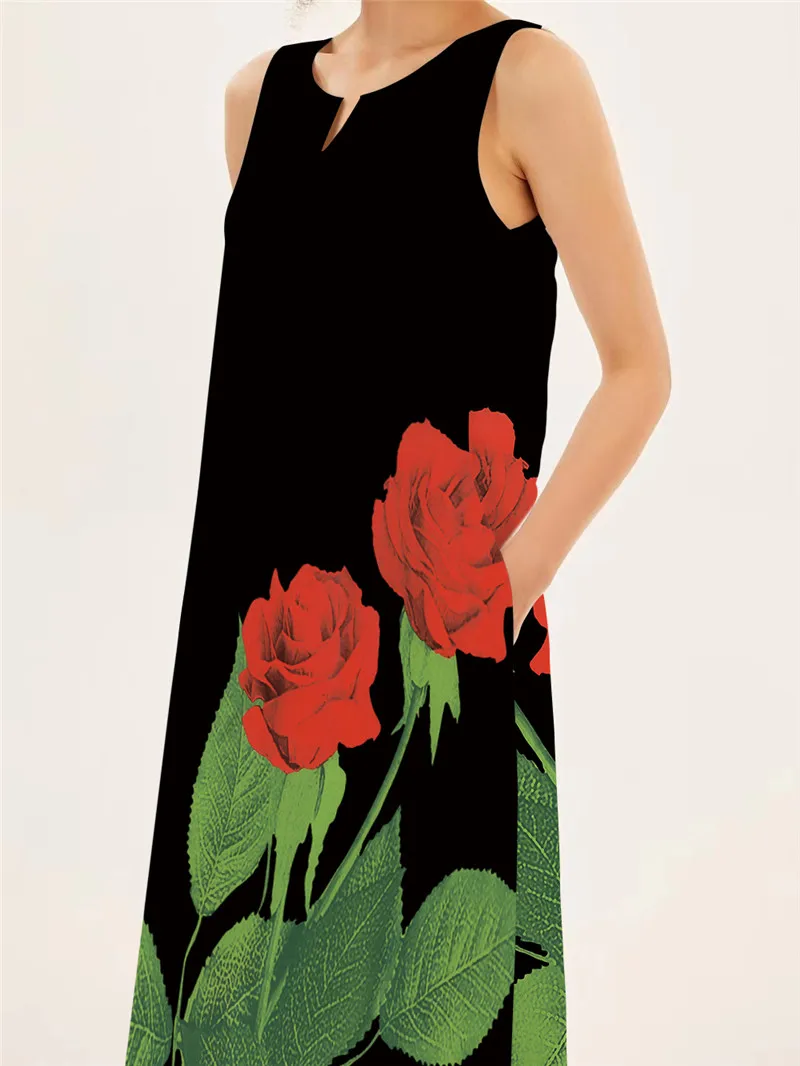 فستان طويل مطبوع عليه وردة حمر - مراجعة Summer Rose Clothing وسعره