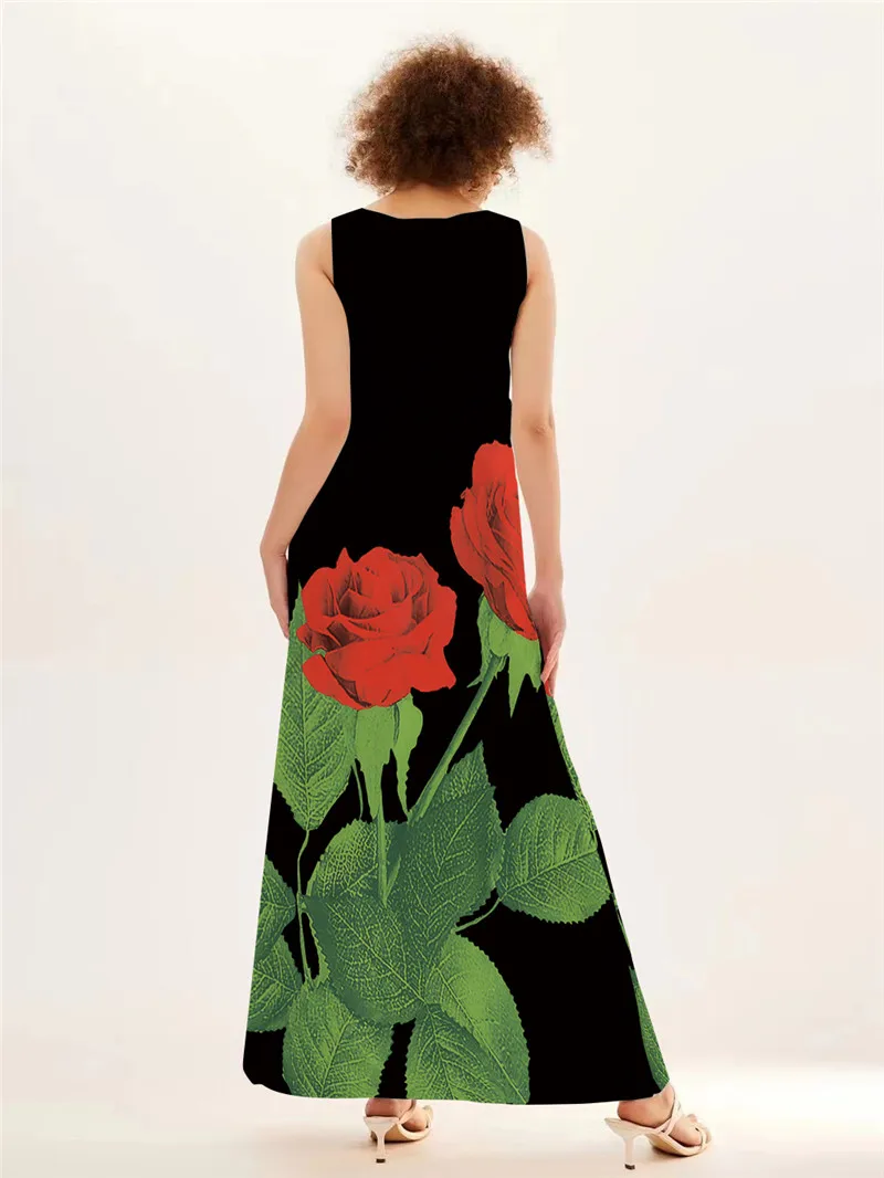 فستان طويل مطبوع عليه وردة حمر - مراجعة Summer Rose Clothing وسعره