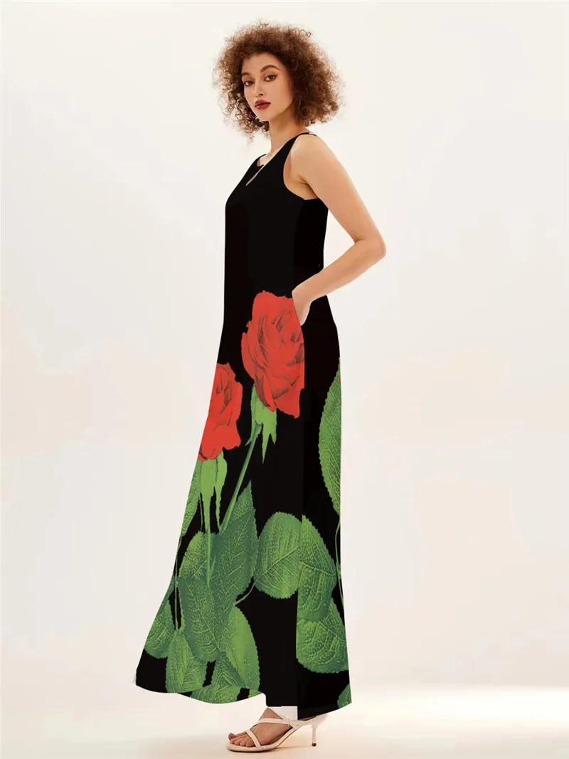 فستان طويل مطبوع عليه وردة حمر - مراجعة Summer Rose Clothing وسعره
