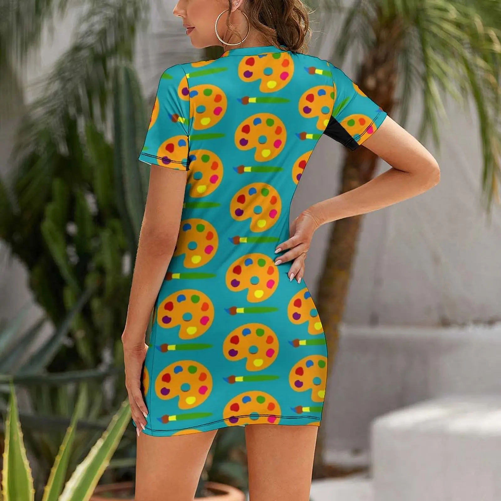 فستان بأكمام قصيرة بتصميم لوحة - مراجعة Summer Clothing Color Palette وسعره